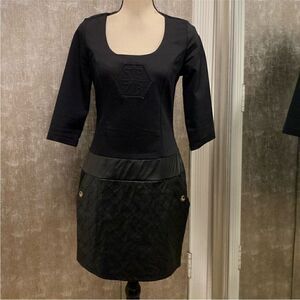 Philipp Plein Black Sheath Dress with 3/4 Sleeves, L